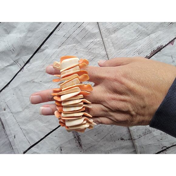 Orange Coral Real Shell Stretch Bracelet Chunky Vacation Beach Nice Elastic Boho - Picture 3 of 6